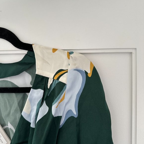 Reformation Chrisley Wrap Silk Mini Dress Lyra Green Floral V-Neck Long Sleeve - Picture 9 of 12